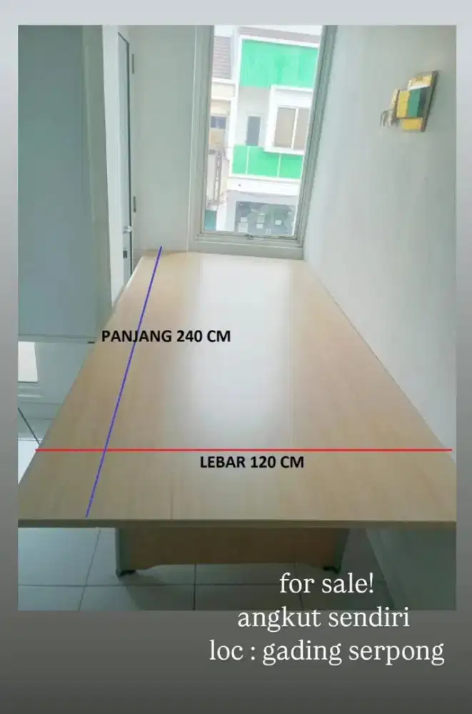Meja meeting merek Uno ukuran 120x240 cm