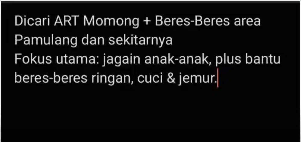 Dicari ART Pulang - Pergi