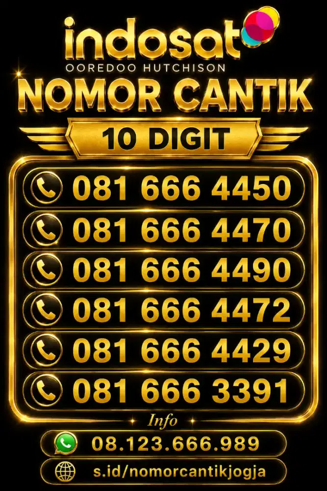 Nomor cantik indosat rapi 10 digit tripel 666