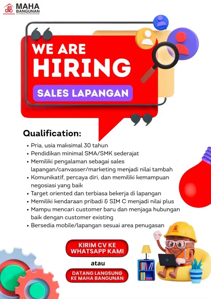 Hiring Arsitek , Sales Lapangan, Supir Truk, Kenek