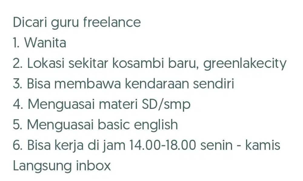 Dibutuhkan guru freelance sd dan smp