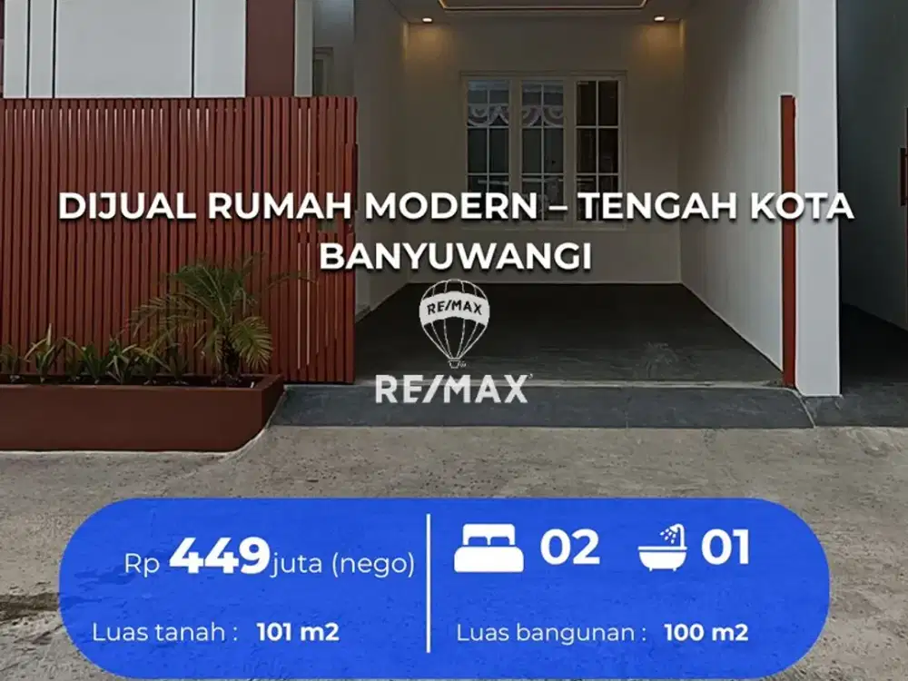DIJUAL RUMAH MODERN - TENGAH KOTA BANYUWANGI  Lokasi strategis di belakang Kampus UNTAG Banyuwangi,