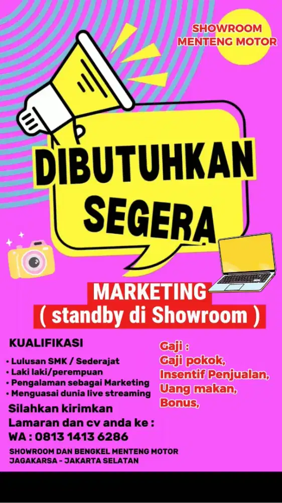LOWONGAN MARKETING SHOWROOM MENTENG MOTOR