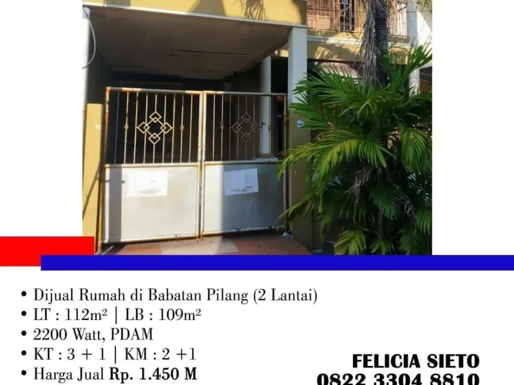 Dijual Cepat! Rumah di Babatan Pilang (2 Lantai)