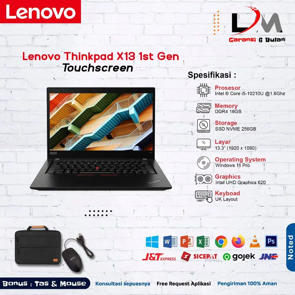 Lenovo X13 Touch i5 Gen 10 Ram 16GB Ssd 256GB Win 11 Mulus Bergaransi