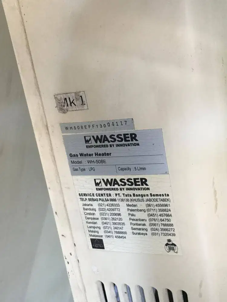 Water heater merk Wasser type wh 508