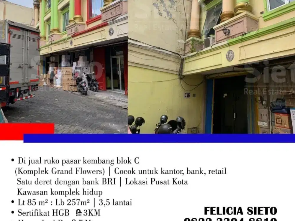 Dijual Cepat! Ruko Pasar Kembang  Blok C (Kompleks Grand Flower)