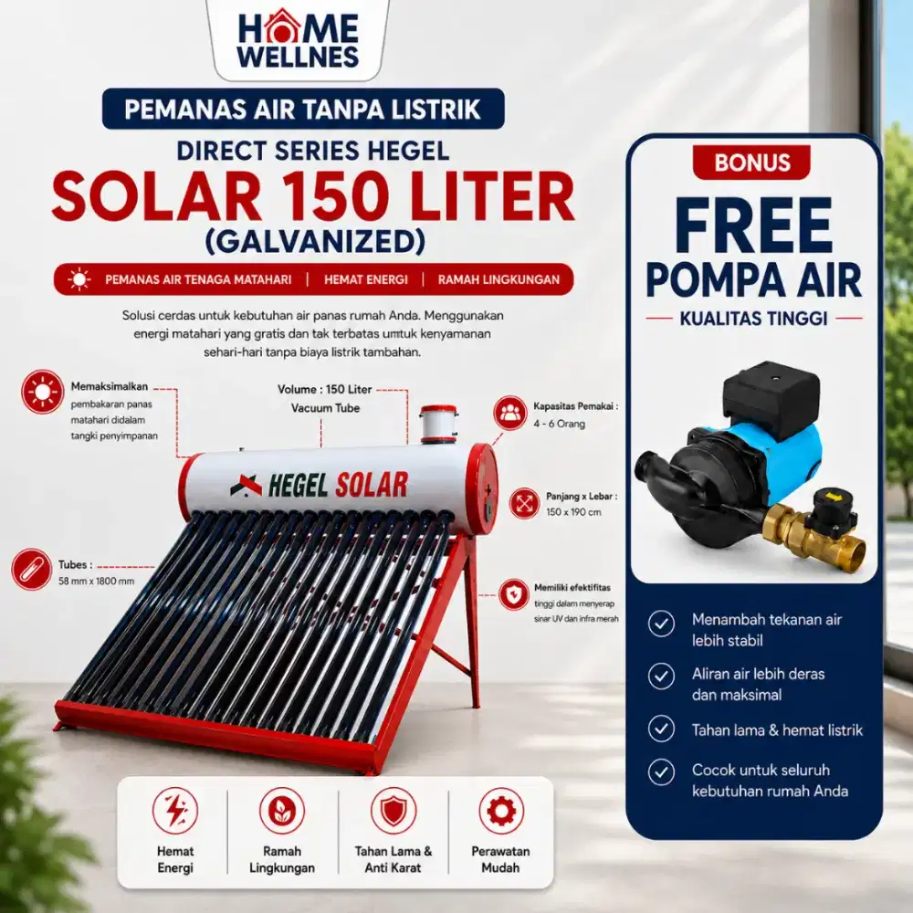 Water Heater Hegel 150 L Galvanized - Pemanas Air Tenaga Surya