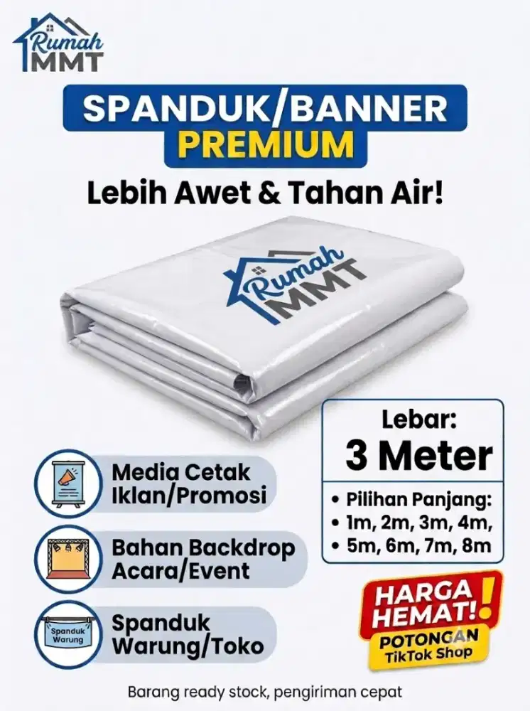 Spanduk putih polos lebar 3m x panjang 4m siap pakai