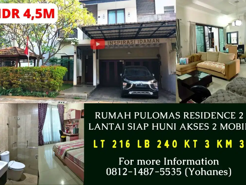 Rumah Pulomas Residence 2 Lantai Siap Huni Akses 2 Mobil