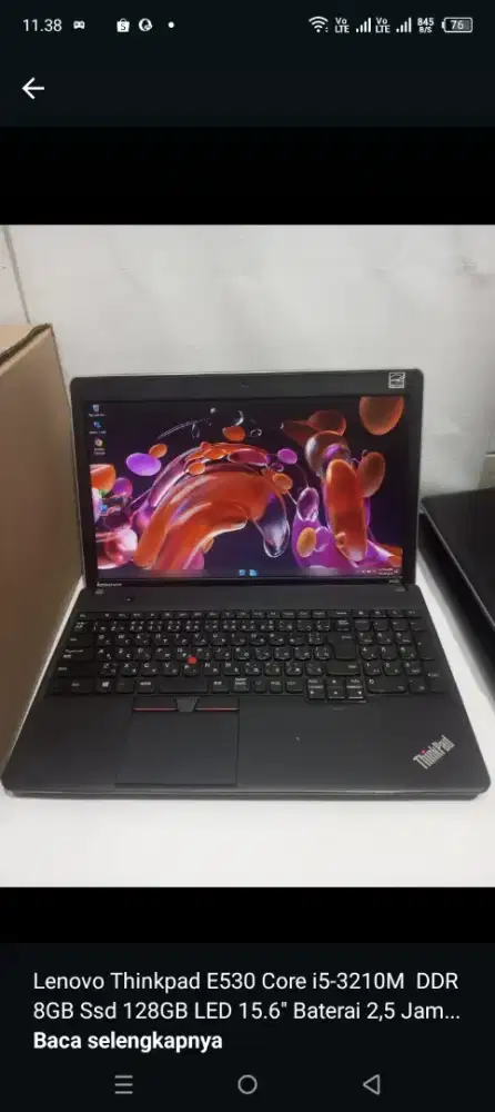 Lenovo Thinkpad E530 Core i5-3210M  DDR 8GB Ssd 128GB LED 15 2,5 Jam