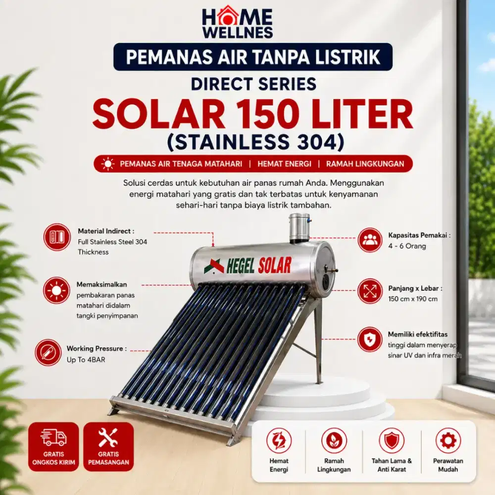 Water Heater Hegel Solar 150L Stainless  - Pemanas Air Tenaga Surya