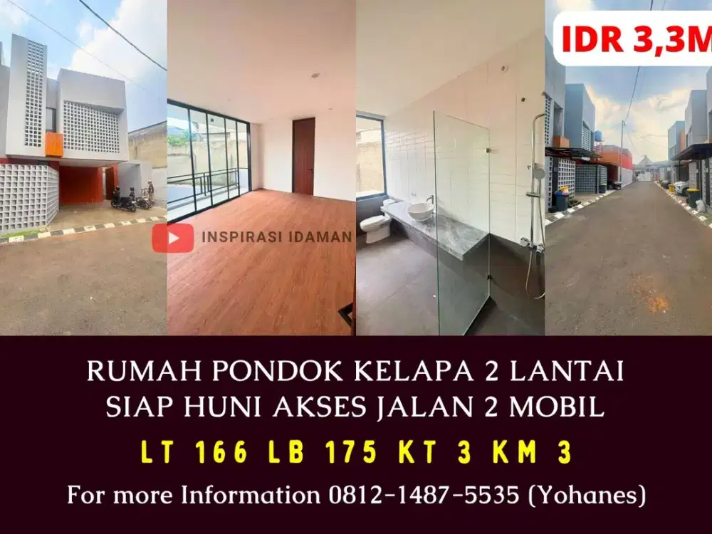 Rumah Pondok Kelapa 2 Lantai Siap Huni Akses Jalan 2 Mobil