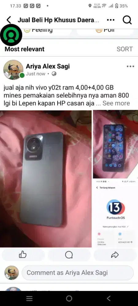 Jual HP vivo y02t minis kya di poto