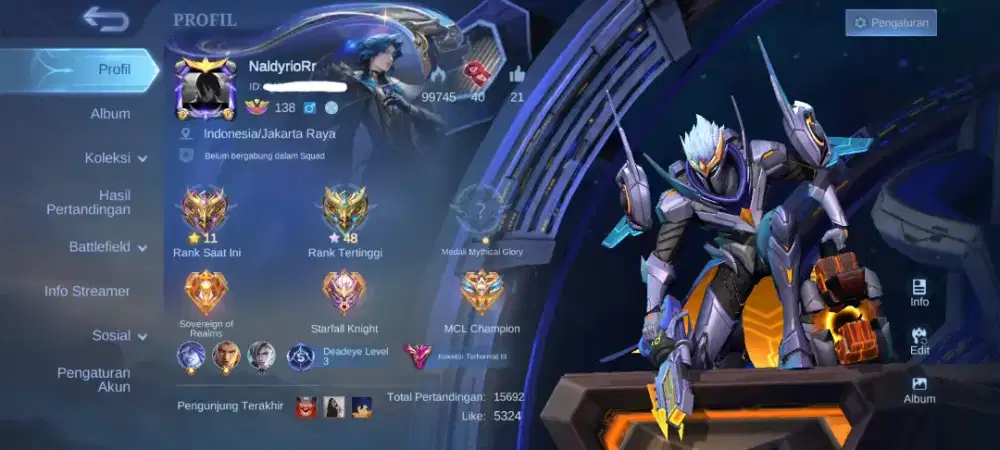 Jual Akun ML Sultan-416 Skin (2 Legend & Exorcist)-Emblem MAX