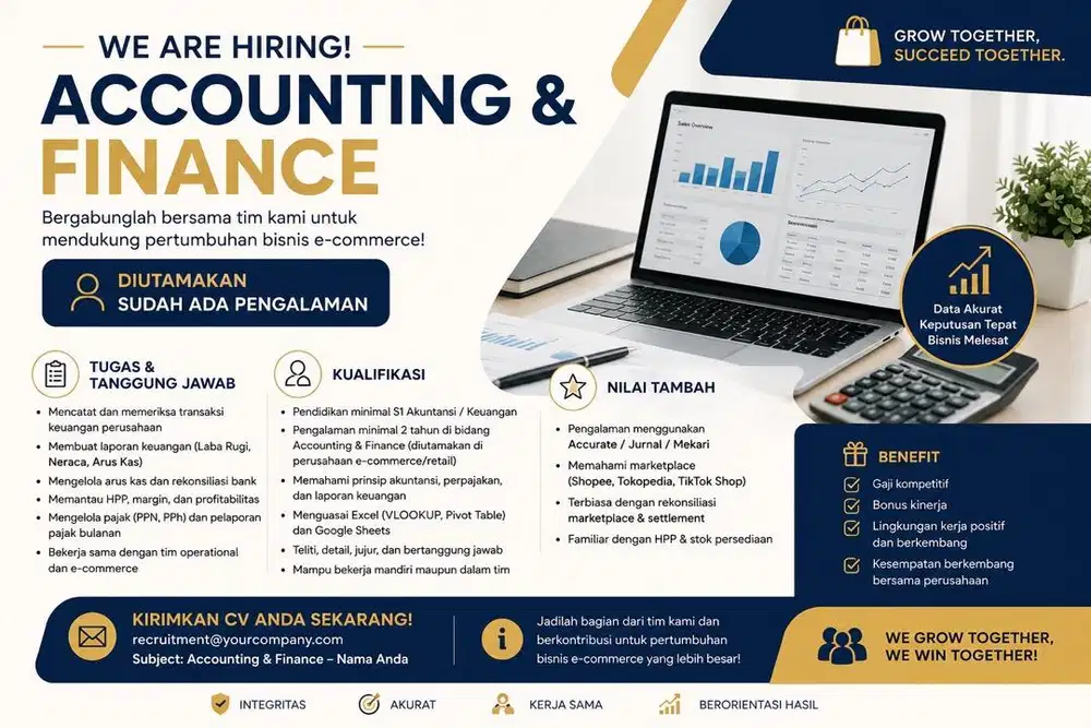 Lowongan accounting dan finance (YANG SUDAH PENGALAMAN)