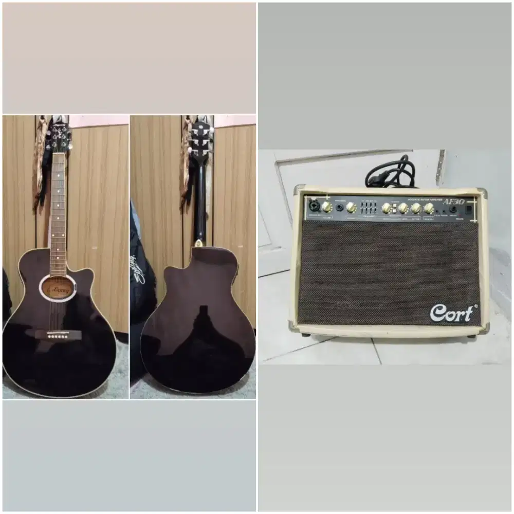 pketan gitar akustik dan ampli cort mantap siap pakai nett