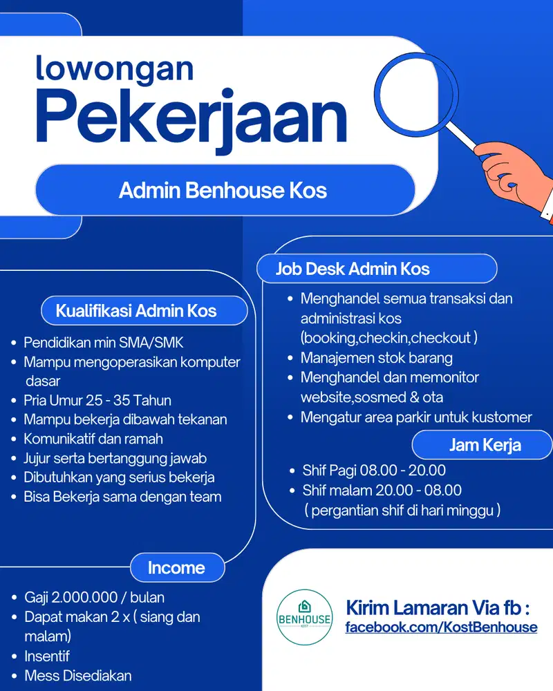 Lowongan Pekerjaan admin kos