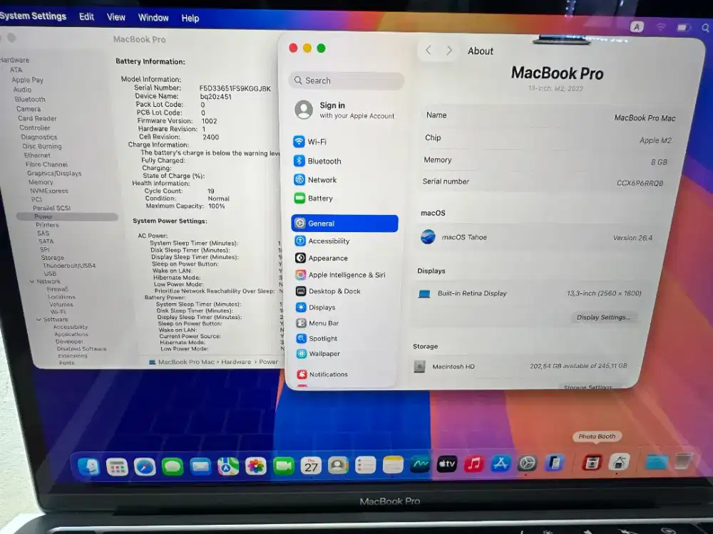 MacBook Pro M2 13 Ram 8/256GB Cc 19 BH 100% Mulus fullset