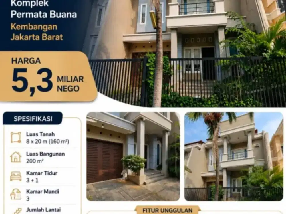Dijual rumah 2 Lantai Komplek Permata Buana Kembangan Jakarta Barat