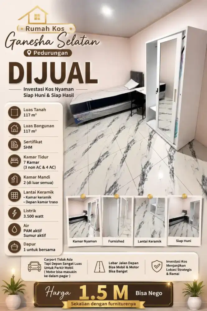 DIJUAL KOST PEDURUNGAN MURAH UNTUNG LOK STRATEGIS SEGERA