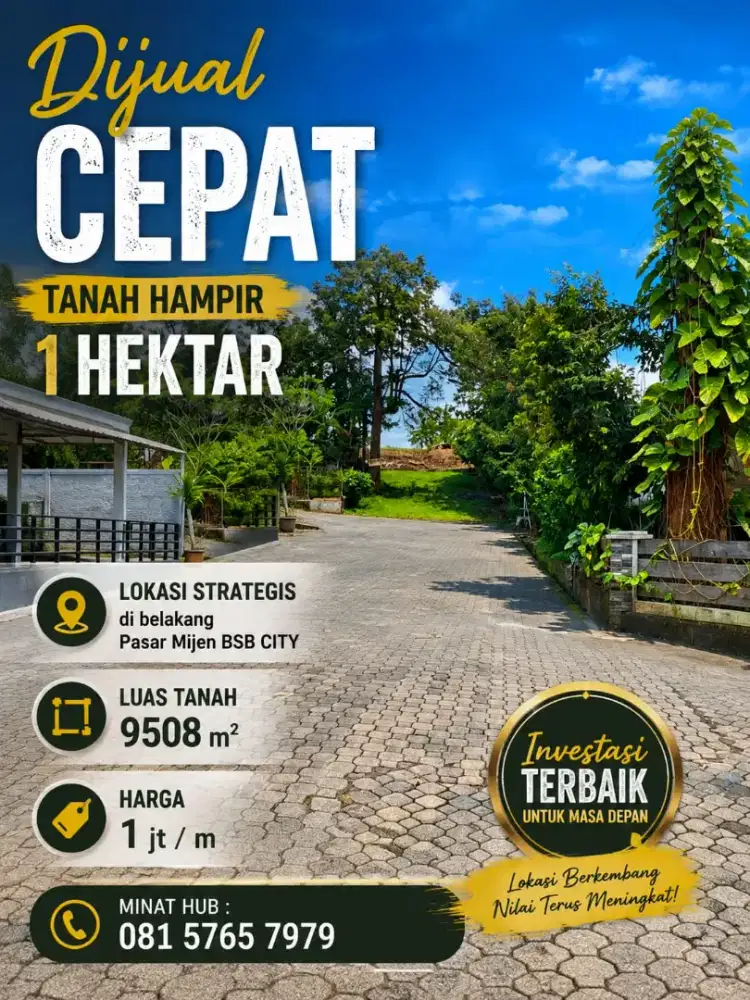 DIJUAL TANAH 1HEKTAR BELAKANG MIJEN SEGERA