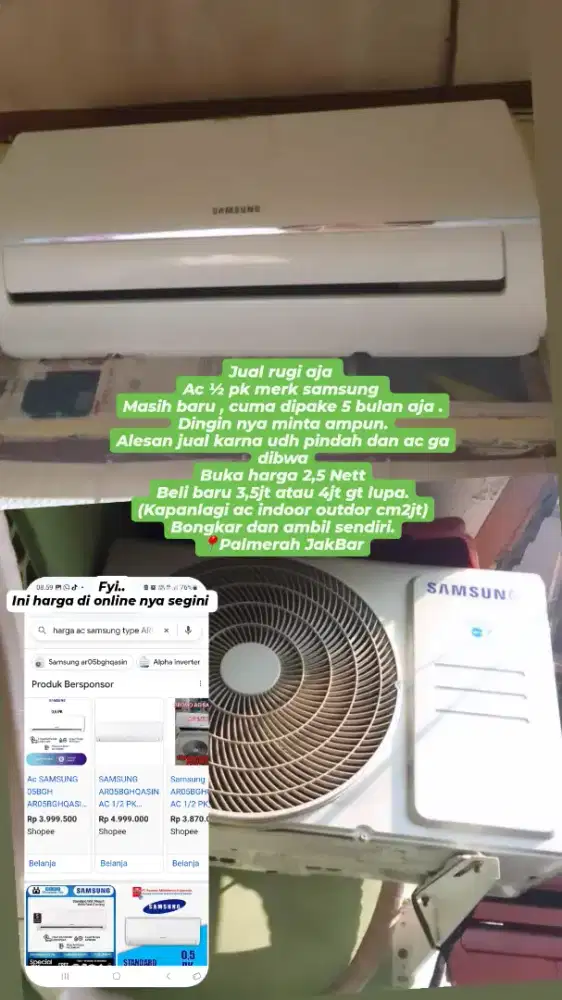 Jual rugi ac samsung ½ pk , baru beli.dipake cuma 5 bulan aja