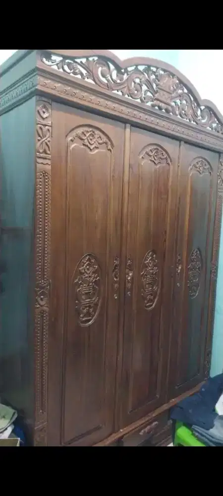 lemari pakaian jati Jepara asli 3 pintu siap pakai