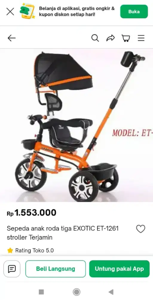Sepeda Anak Roda Tiga EXOTIC Stroller