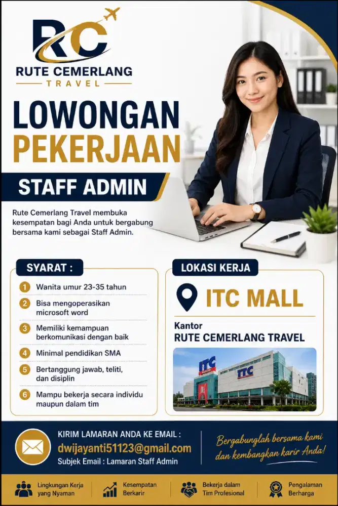 Dibutuhkan admin untuk di kantor