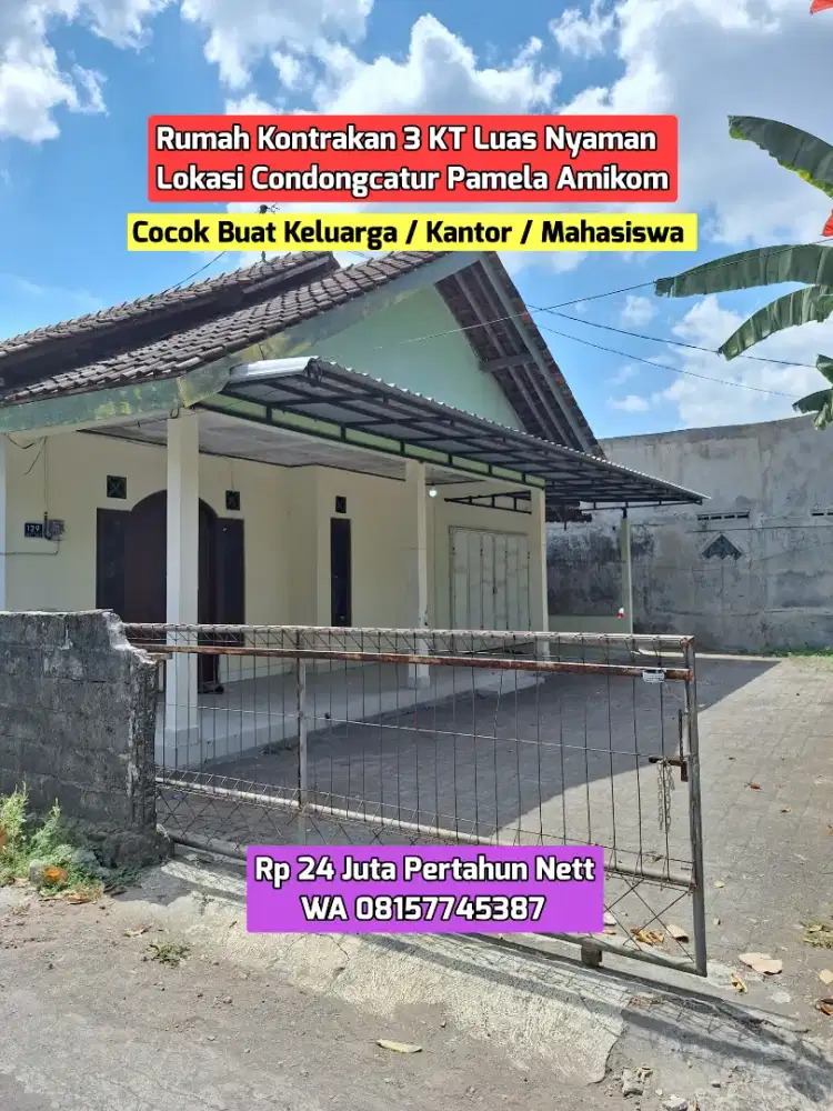 RUMAH KONTRAKAN CONDONGCATUR PAMELA UPN AMIKOM CANDIGEBANG 25JUTA