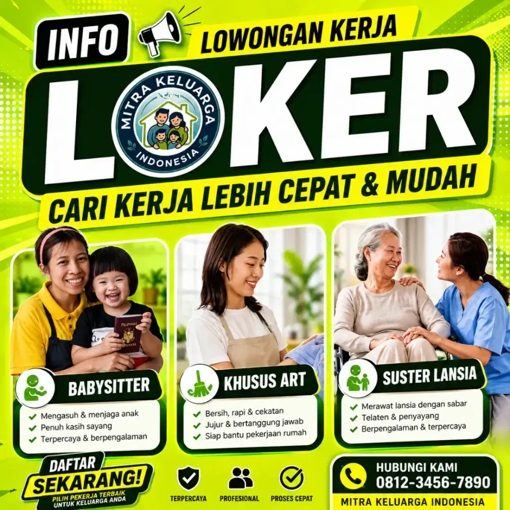 Loker wanita art, babysitter, suster lansia