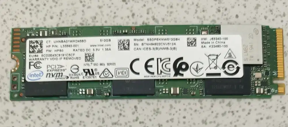 Hardisk SSD NVMe 512GB Merk Intel