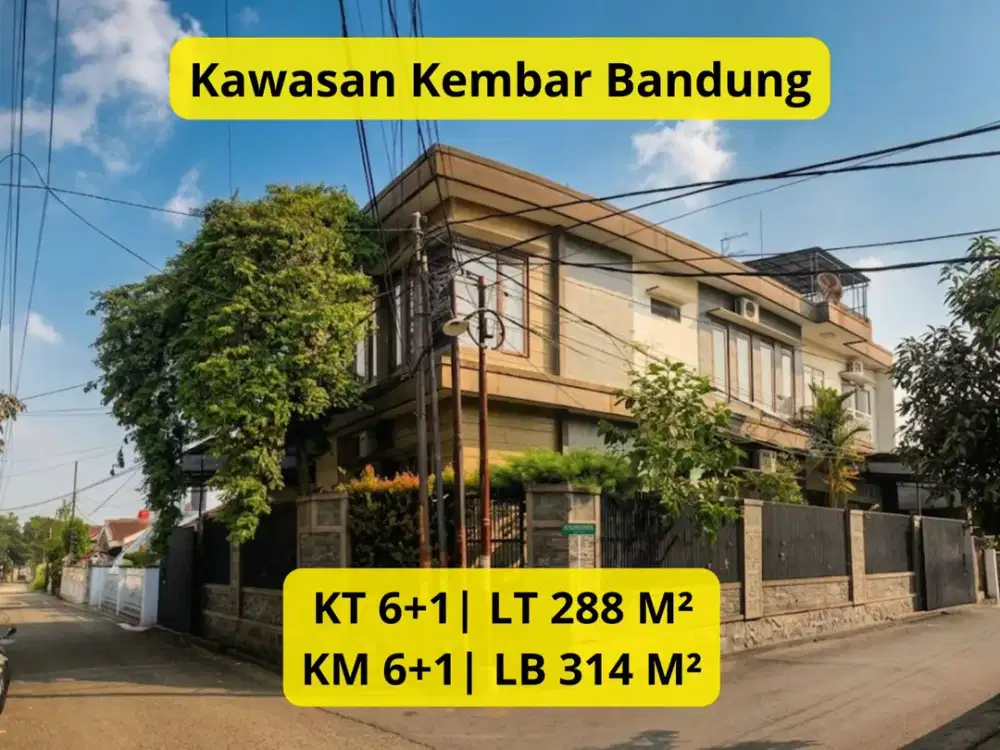 FOR SALE – RUMAH SIAP HUNI DI KEMBAR, BANDUNG LT 288 m² | LB 314 m² | 2,5 Lantai | 8 Kamar | Rp 4,5 M Nego