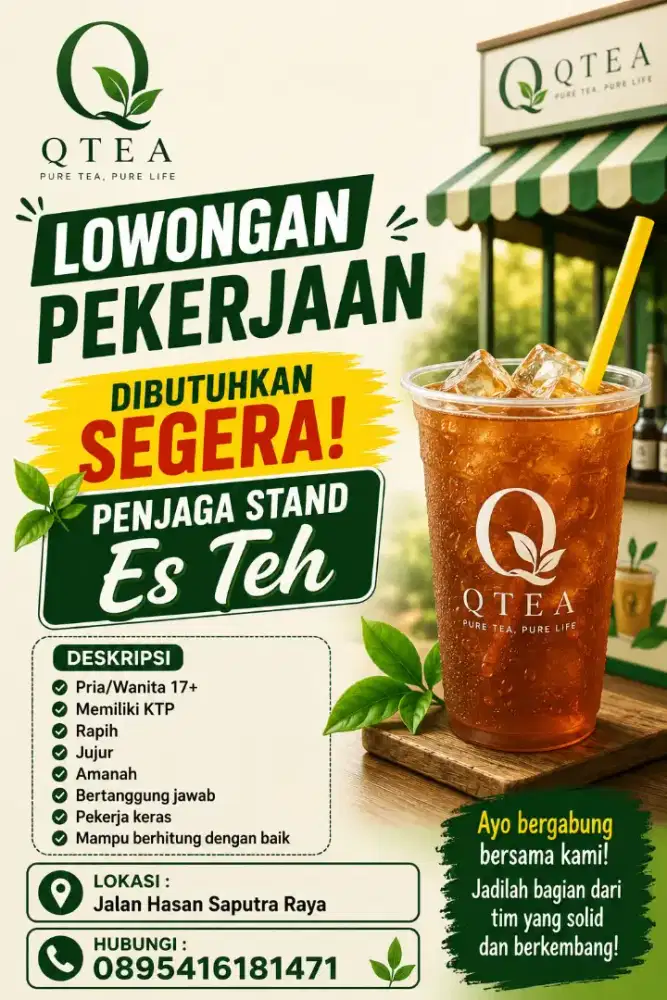 Dibutuhkan segera karyawan penjaga stand Es teh