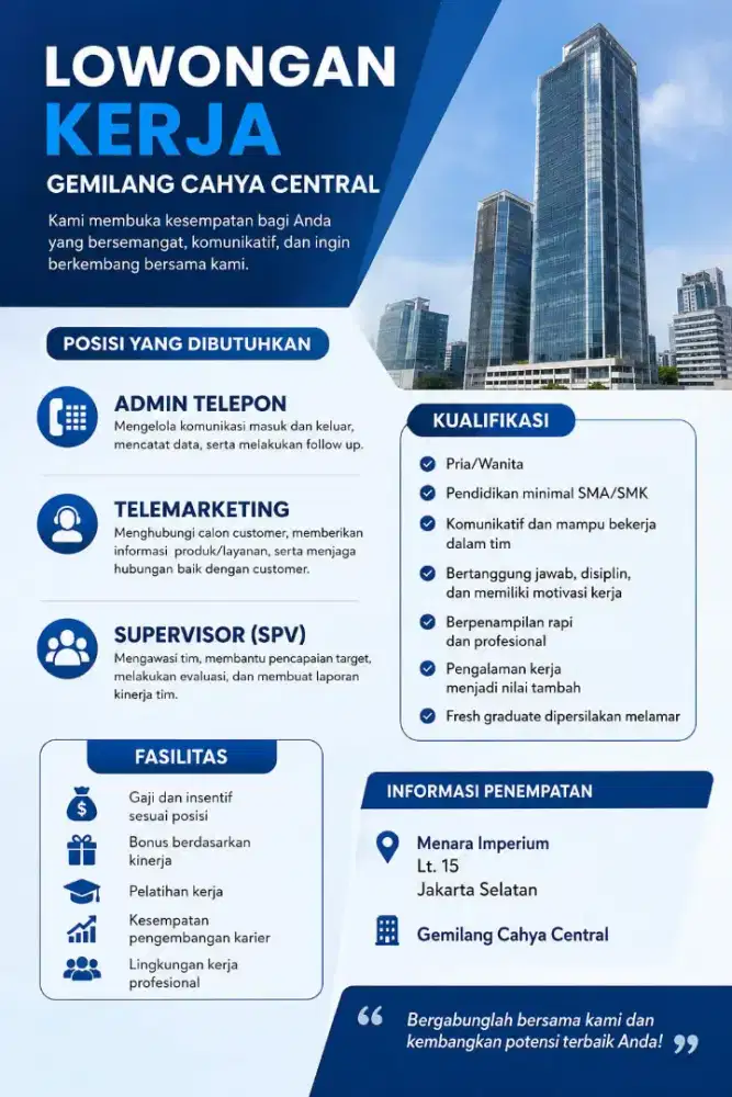 Lowongan Kerja Terbatas silahkan Apply CV nya