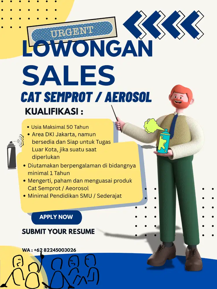 Lowongan Sales Cat Semprot / Cat Aerosol berpengalaman, Area Jakarta