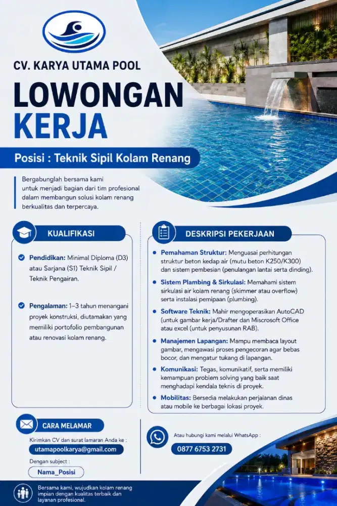 Dibutuhkan Administrasi dan Teknisi Sipil