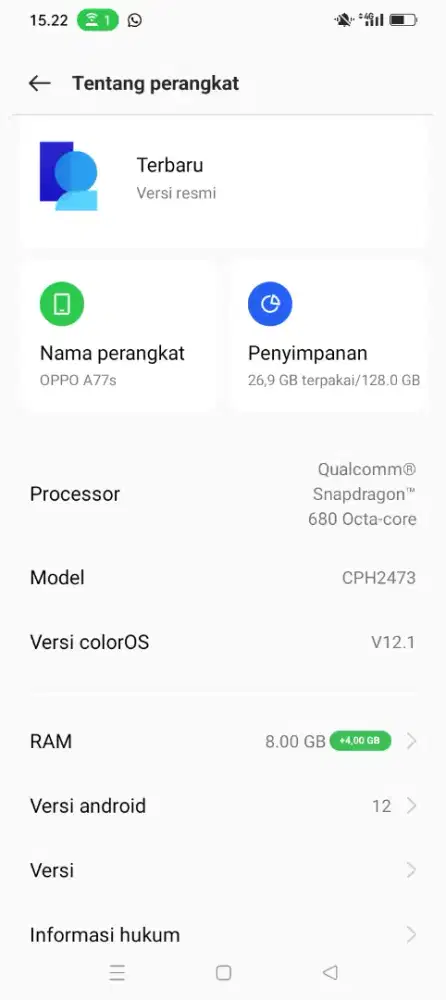 Jual hp oppo a77s rm 8/128