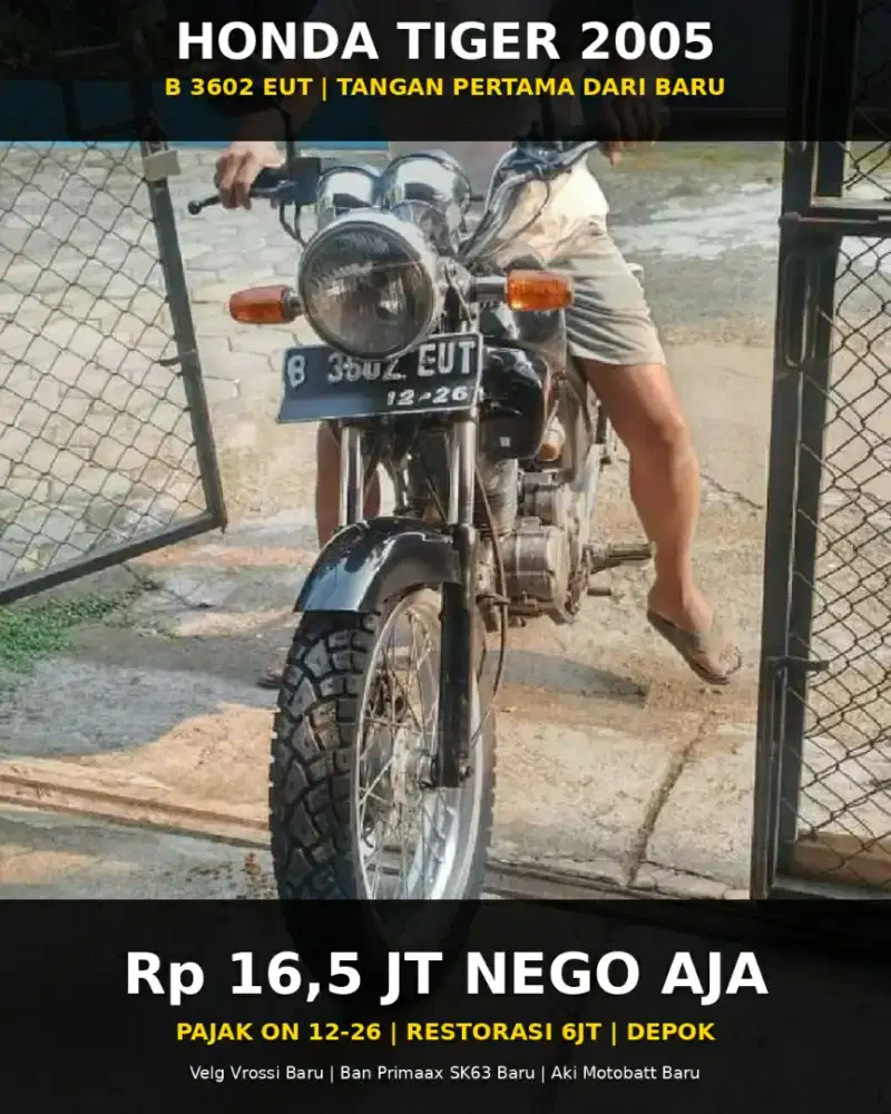 DIJUAL... Honda Tiger 2005, Tangan I, pajak ON