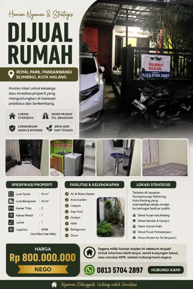 Dijual! Rumah di Royal Park Kota Malang, Mudah ke Tol Singosari