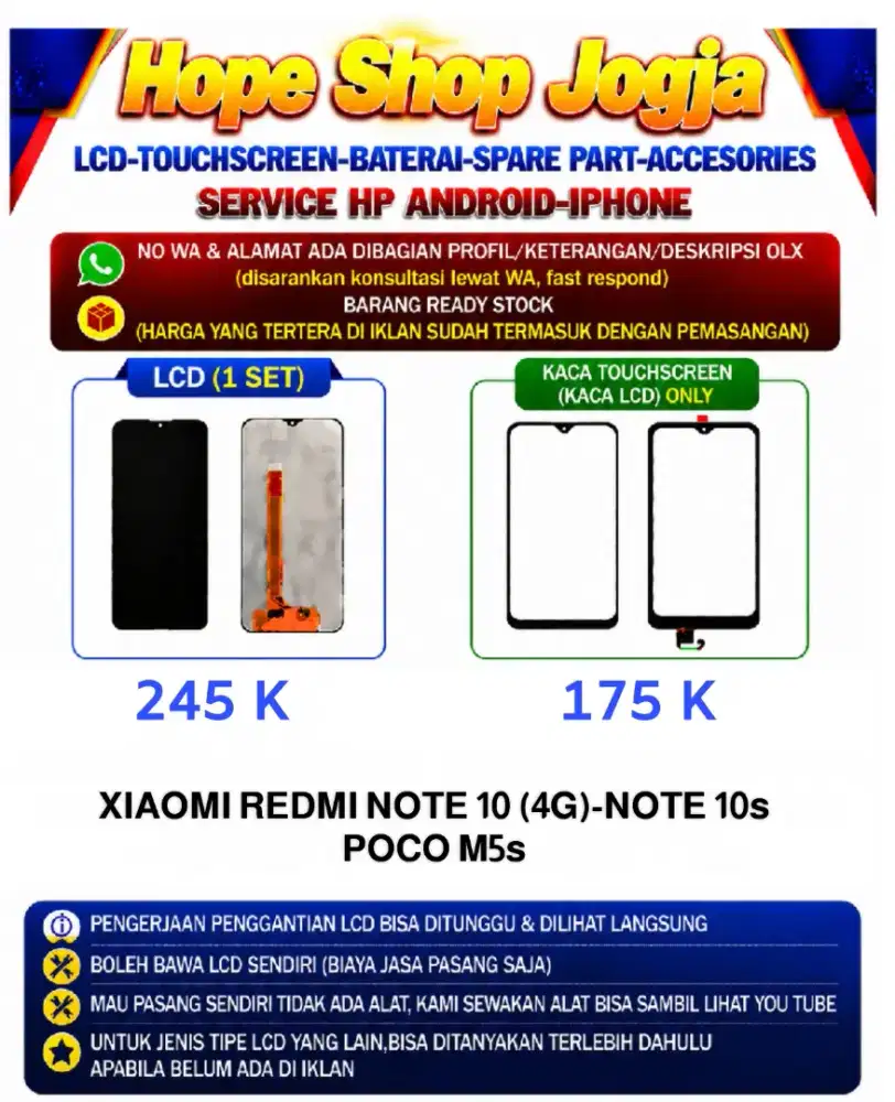 Touchscreen Baterai-LCD XIAOMI REDMI NOTE 10 (4G)-NOTE 10s-POCO M5s