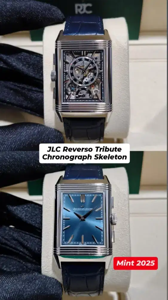 jam tangan JLC Reverso Tribute Chrono Skeleton-Blue Dial