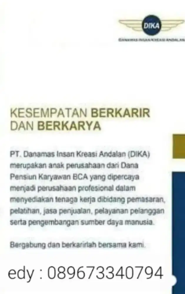 Dibutuhkan Marketing Produk  Bank Swasta