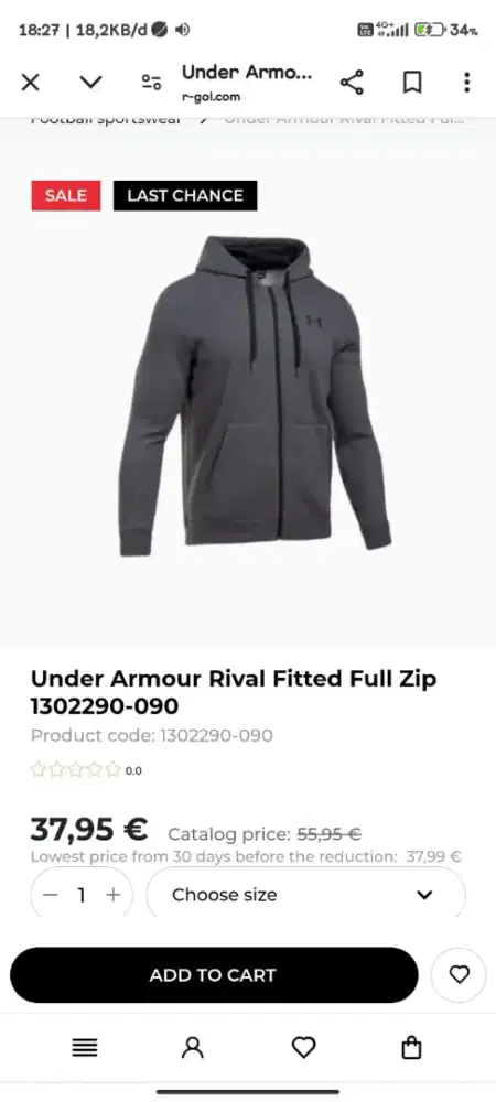 HOODIE UNDER ARMOUR FULL ZIPPER