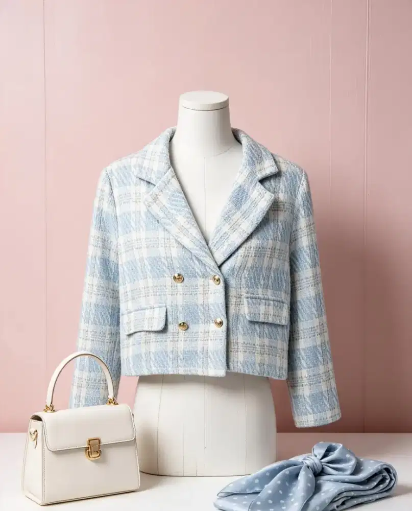 crop twed blazer - soft blue