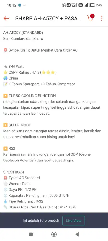 JUAL CEPAT AC SHARP 1/2 PK