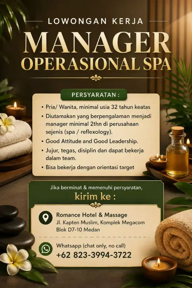Dibutuhkan manager untuk hotel and spa