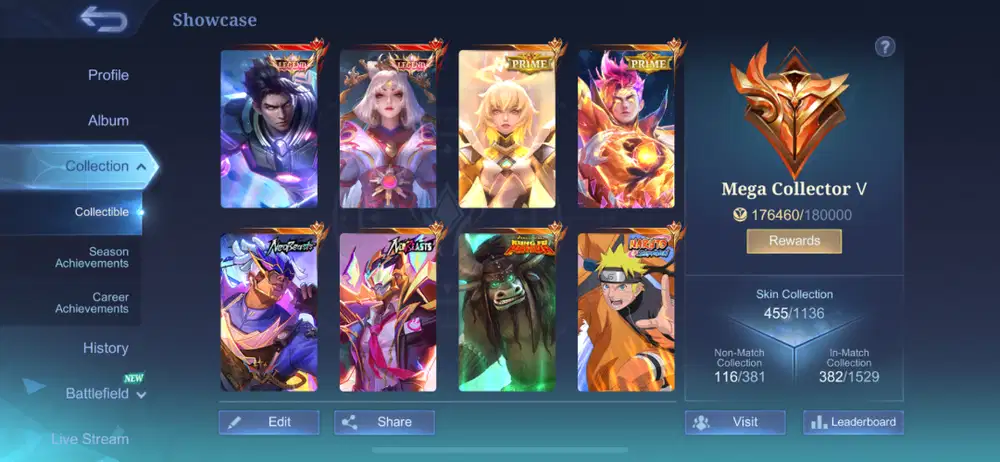 Akun Mobile Legends Sultan - Skin 455 | 2 Legend 3 Collector & Naruto