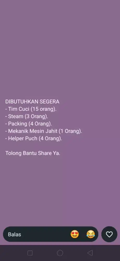 Di butuhkan segera team laundry CV JMJ Katapang Bandung
